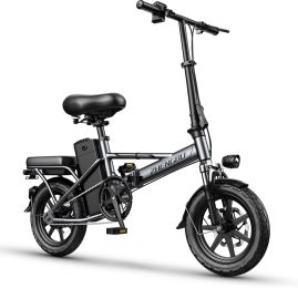 Electric Bike 500W Electric Commuter Bikes;  Folding Mini Ebike 14'' Electric Bicycle with 48V 18Ah Battery;  21MPH Adults/Teens City E Bike (Color: Grey 500W 18AH)