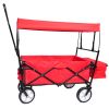 Extra Large Collapsible Garden Cart with Removable Canopy;  Folding Wagon Utility Carts with Wheels and Rear Storage;  Wagon Cart for Garden;  Camping