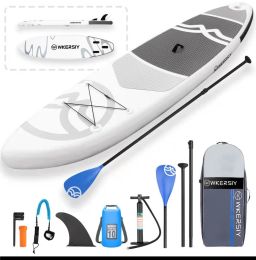 inflatable paddle board 10'6 including isup paddle, paddleboard backpack, pump, leash (Color: Grey)