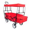 Extra Large Collapsible Garden Cart with Removable Canopy;  Folding Wagon Utility Carts with Wheels and Rear Storage;  Wagon Cart for Garden;  Camping