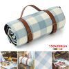 150*200cm Picnic Camping Bay Play Mat Plaid Blanket Moisture-proof Outdoor Picnic Mattress Beach Mat Cushion with Leather Strap